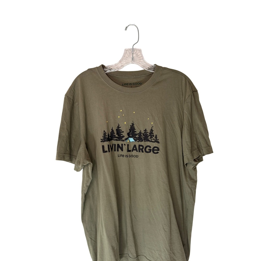 Life is Good Livin' Large Short Sleeve T-Shirt Men's Green Casual Cotton Large